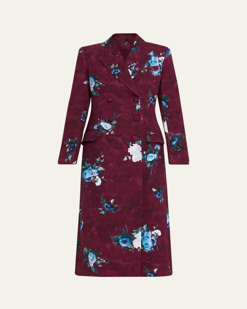 Floral Double-Breasted Long Tailored Coat